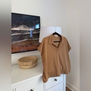 Ces Femme Brown Collared Sleeveless Polo Sweatshirt Top